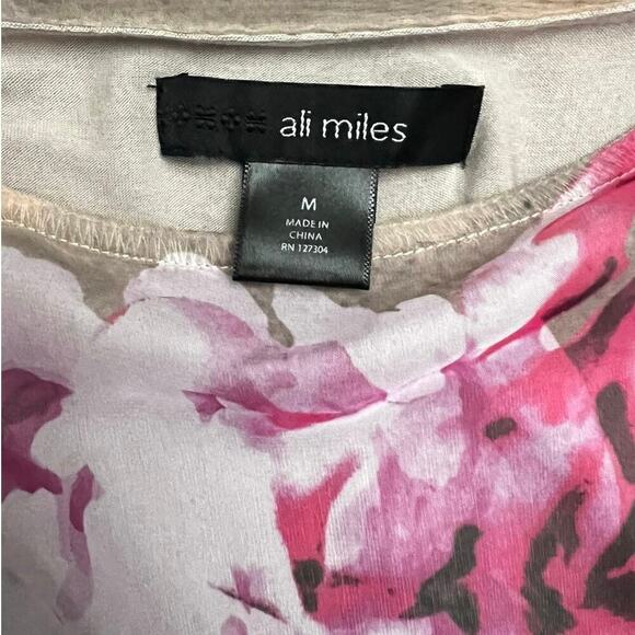 Ali Miles Floral Blouse Top Women’s Sz M Multicolored Semi Sheer Pleated tank. - Picture 7 of 9